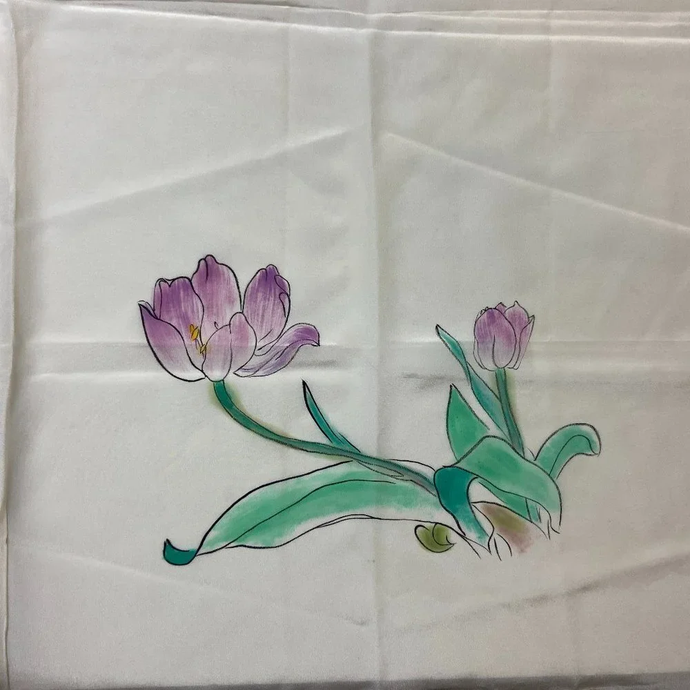 NWOT 100% Silk Scarf Asian Style Lotus Sakura 34